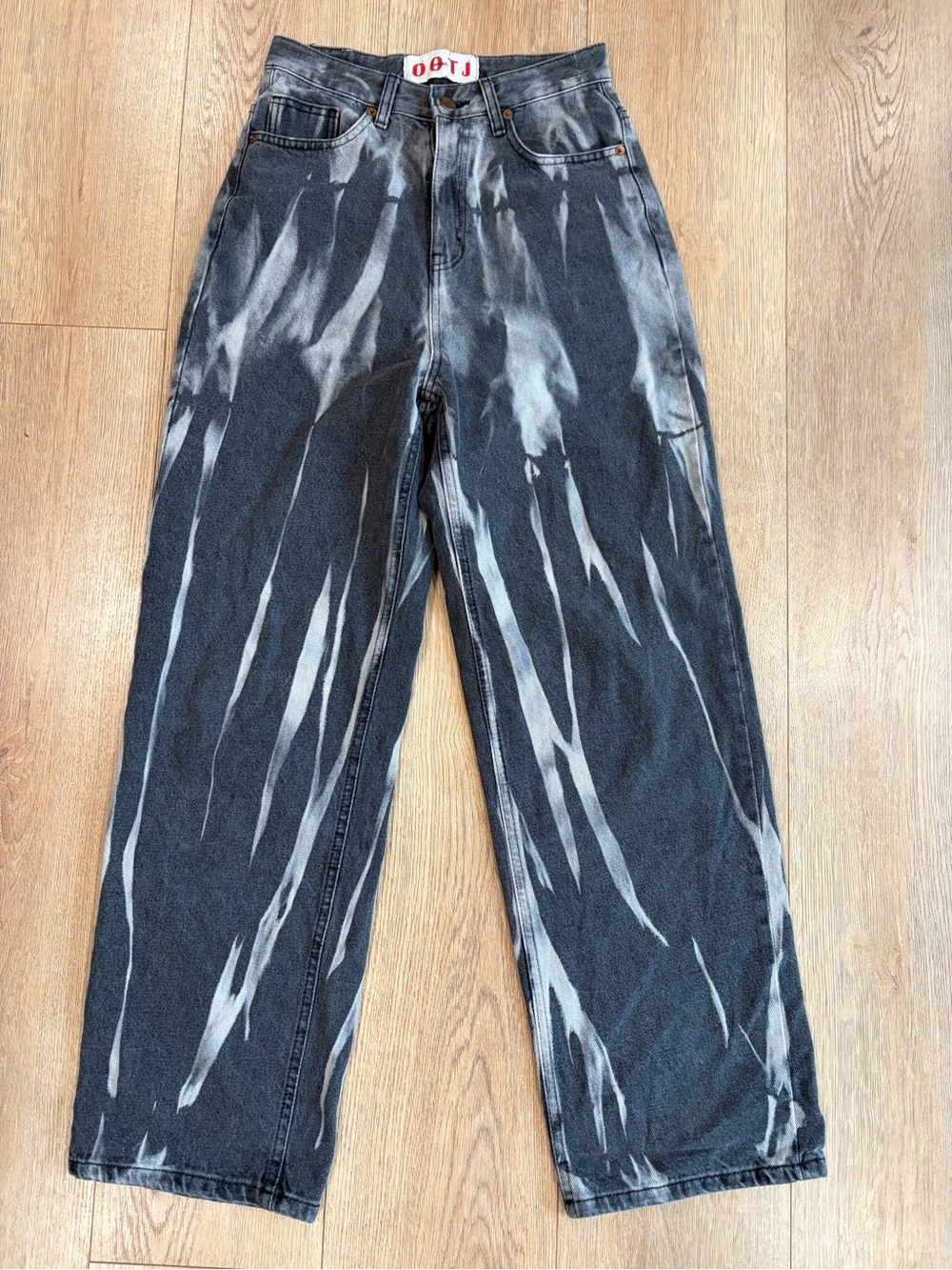 OOTJ Seoul Black Gray Bleach Wash Wide Leg Jeans Korean Denim Small